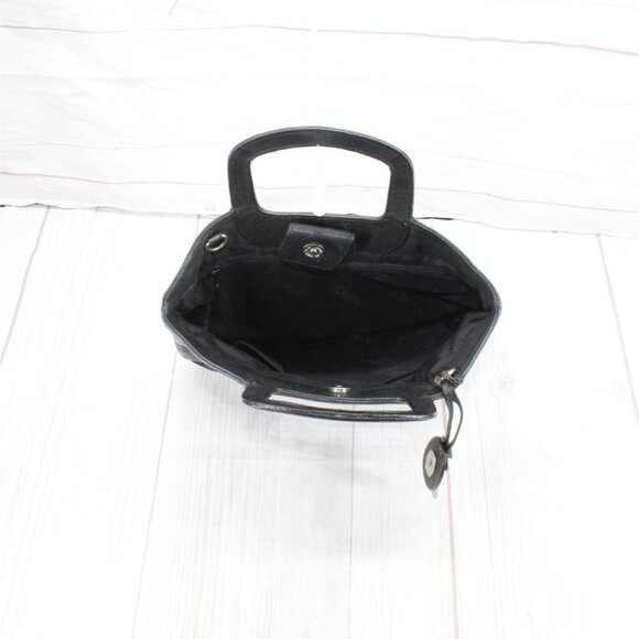 Fossil Rachel Black Leather Floral Snap Tooled Dual Handle Handbag - Picture 6 of 9